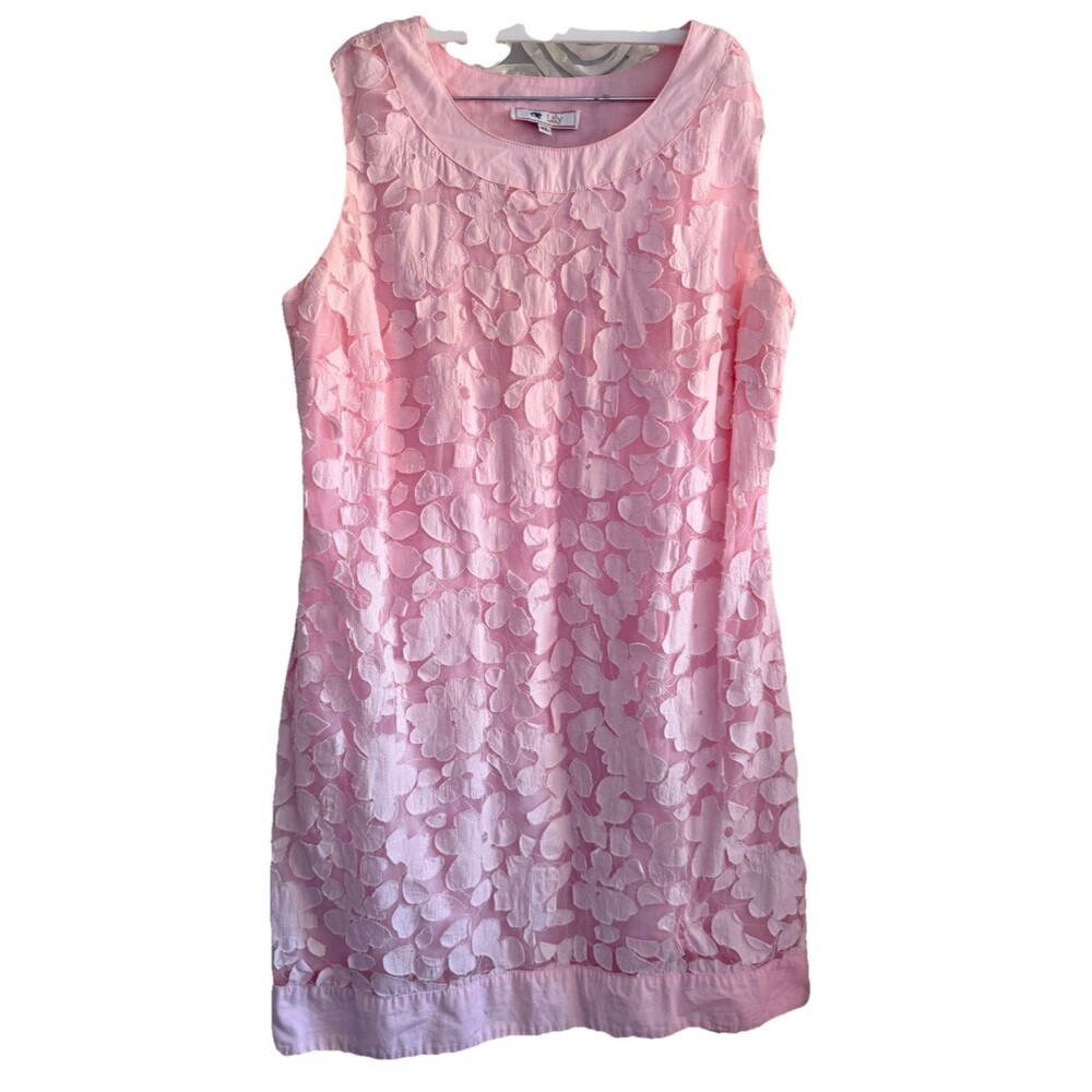 Lily Pink Floral Applique Lace Dress XL Runs Small Fits Medium 18.5" Pit to Pit